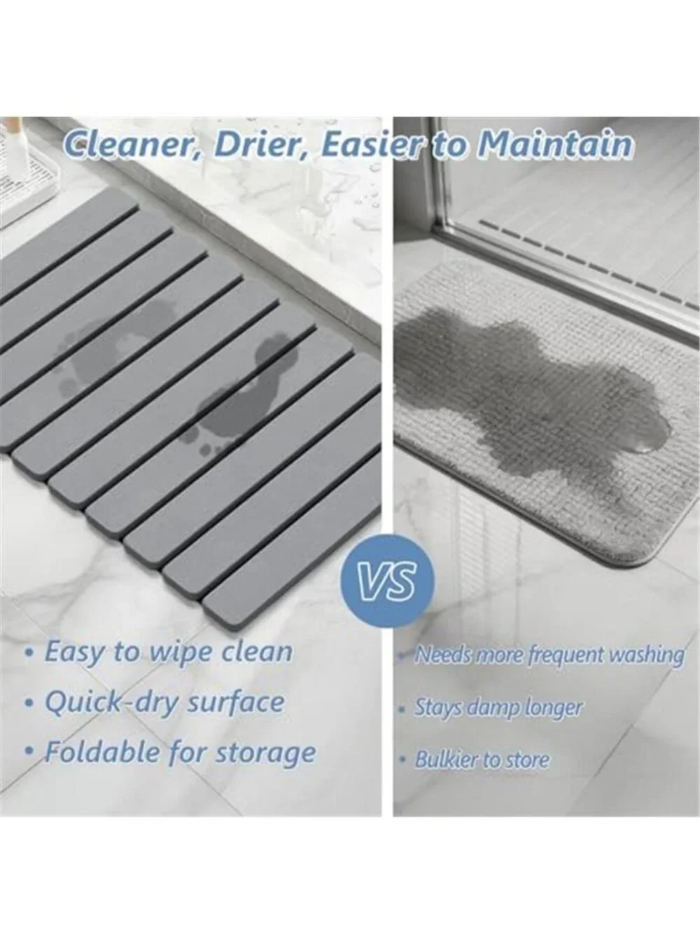 Stone Bath Mat Quick Dry Diatomaceous Earth Non Slip Foldable Bathroom